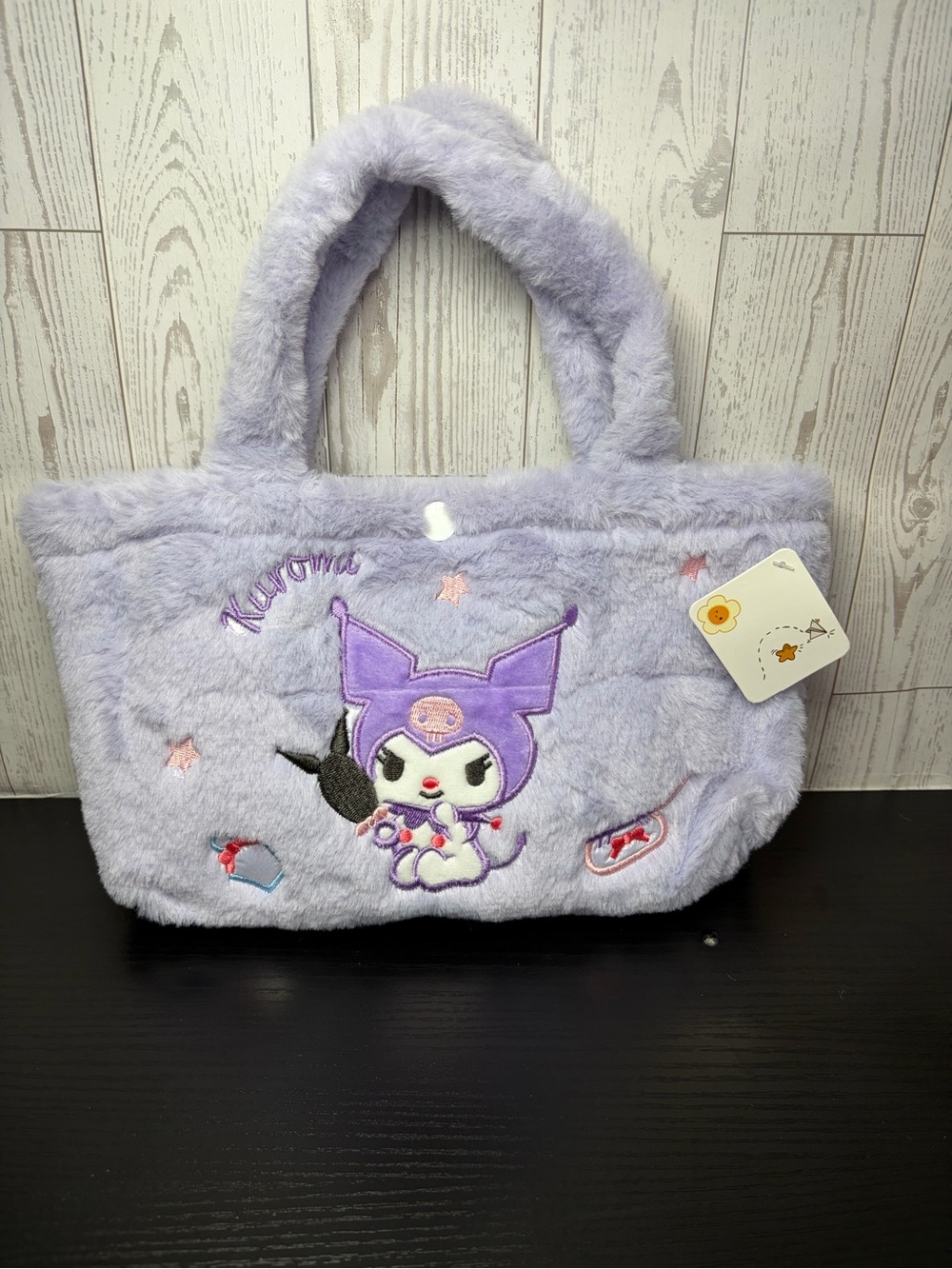 Kute Lilac Plush Kids Kuromi Embroidered Handbag